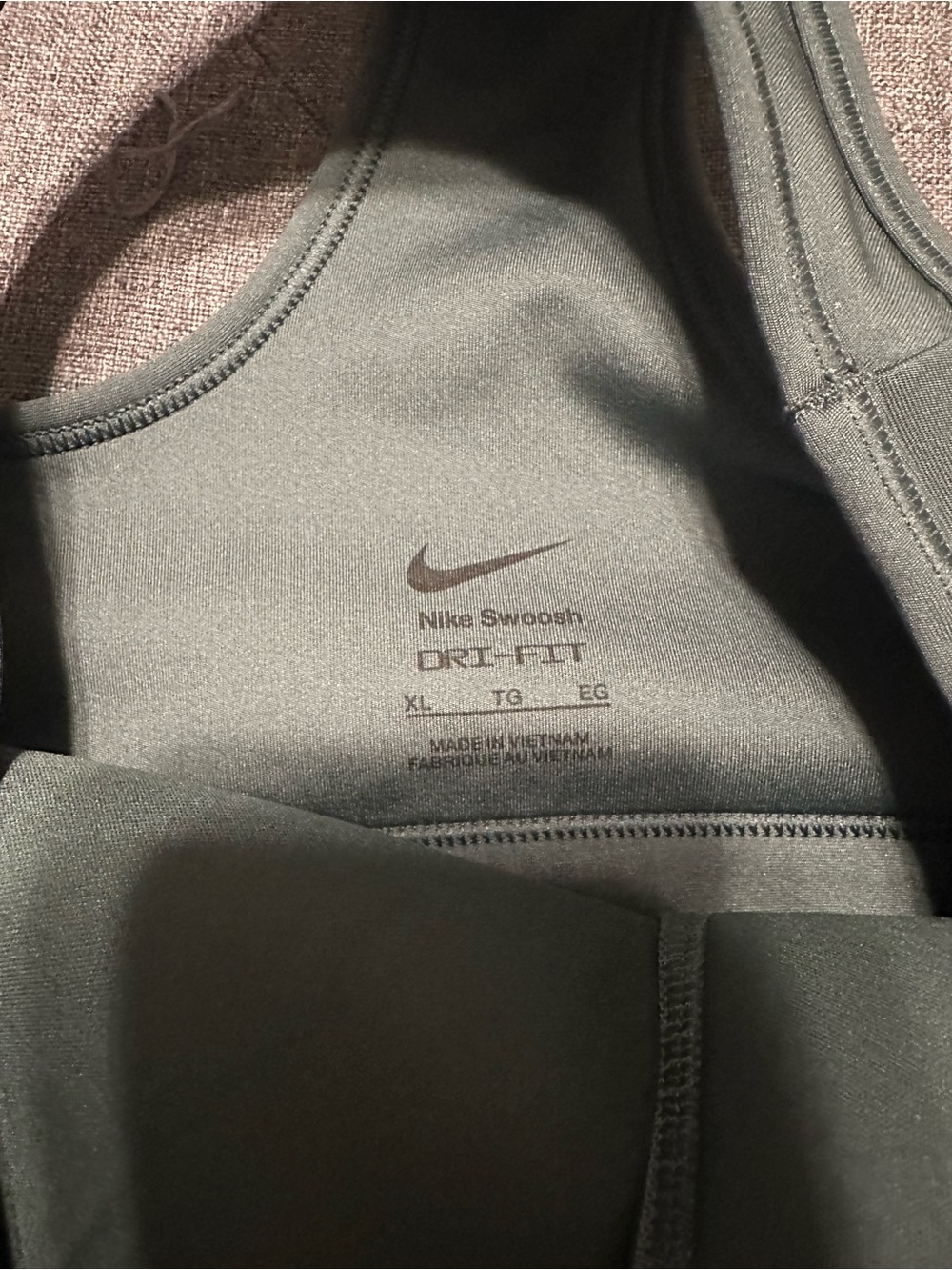 Nike Olive Green Racerback Sports Bra with White Swoosh - Picture 3 of 3